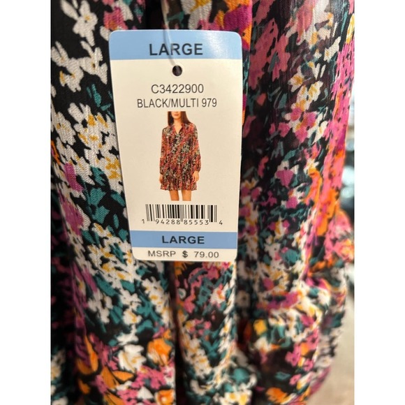 NET Vince Camuto chiffon floral multicolor black minidress - Picture 5 of 5